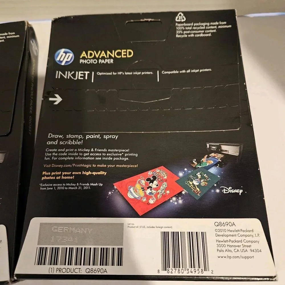 Two! HP Advanced 5x7 Photo Paper 60 Sheets Glossy Inkjet Q8690A Disney Cover New